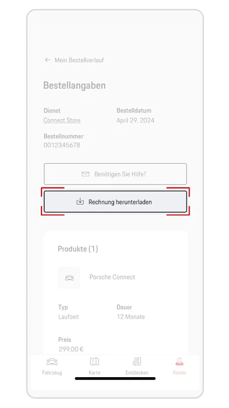 Porsche Connect Rechnungen aufrufen