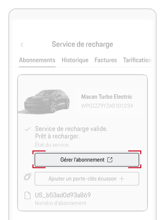 Contrat de service Charging Service de l'application My Porsche