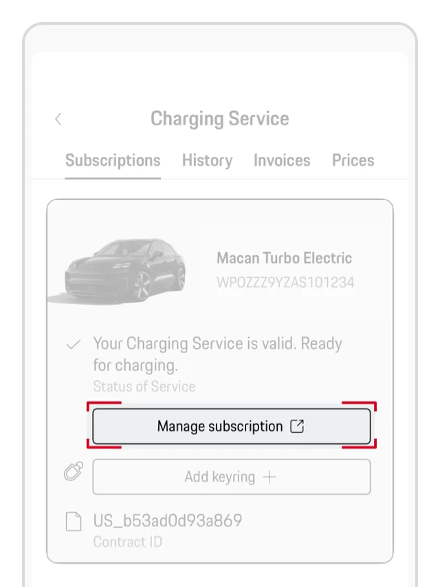 My Porsche app Charging Service contract
