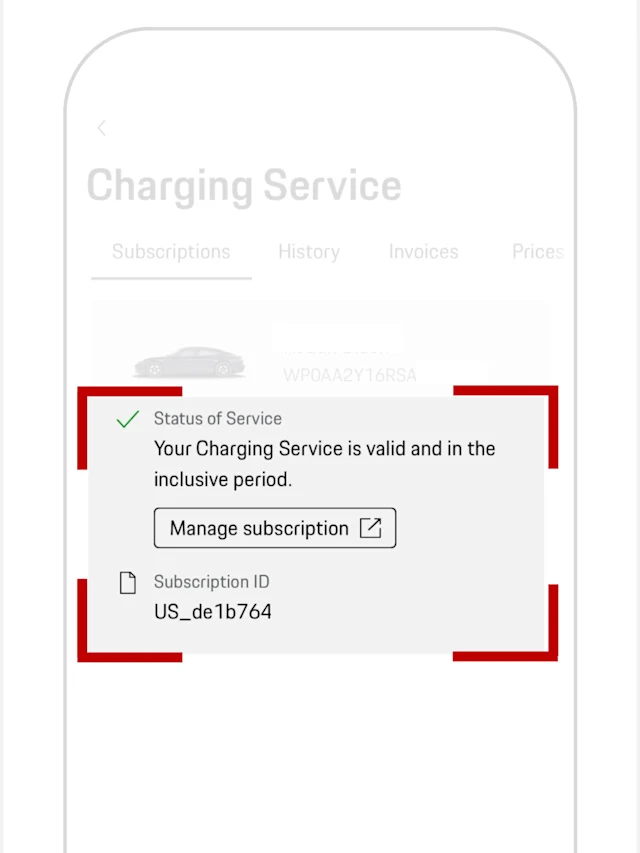 My Porsche app Charging Service contract